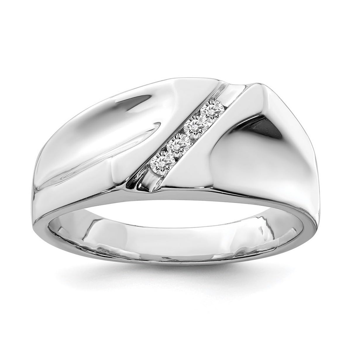 925 Sterling Silver Rhodium Plated Diamond Men's Ring - Polished Wedding Band for Him, Anniversary Gift, Engagement Jewelry for Boyfriend & Husband - Perfect for Proposals, Date Nights & Special Occasions