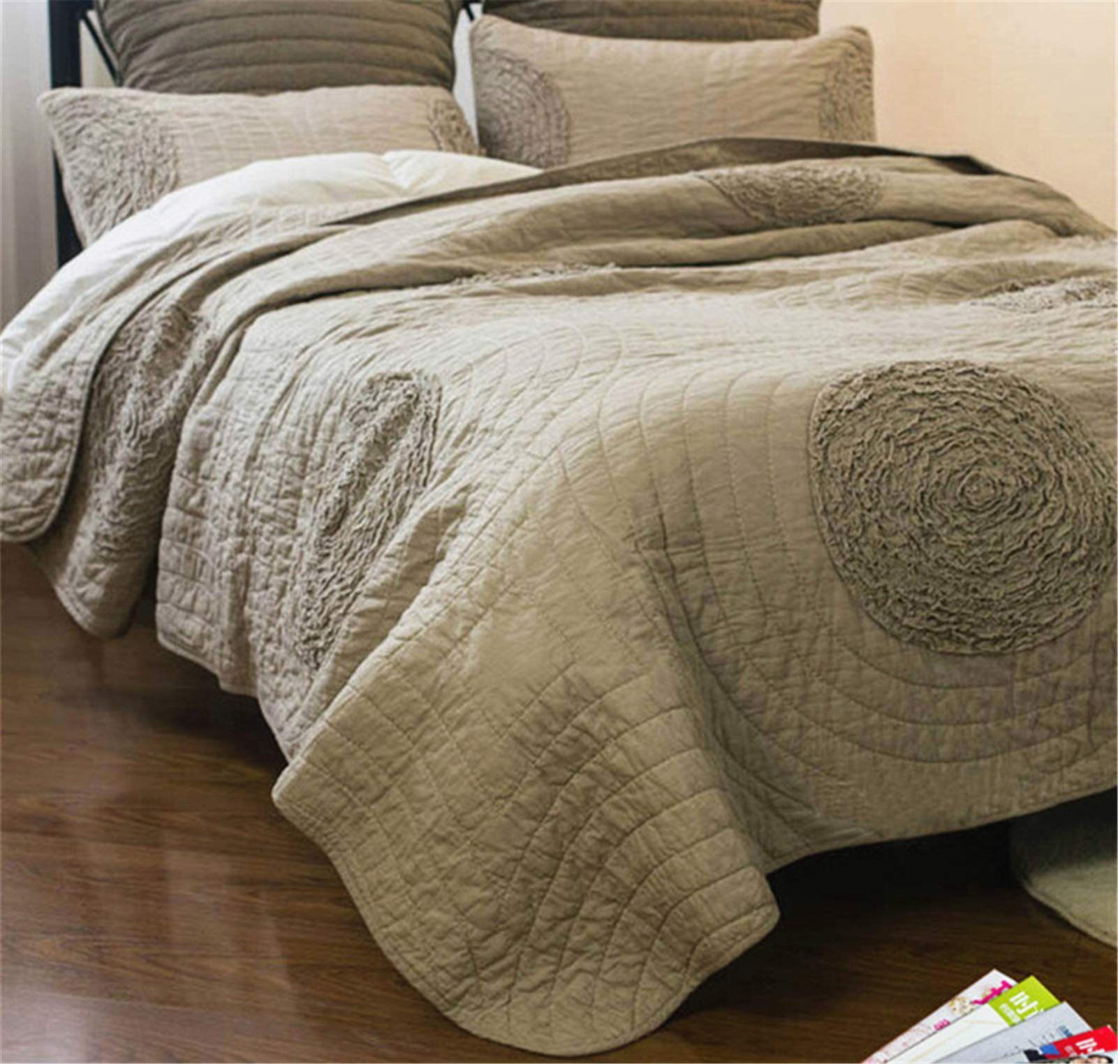 ABREEZE Cotton Taupe Quilt Set Queen Size - 3 Piece Farmhouse Style Bedspread Coverlet Set | Lightweight & Soft Oversized Modern Bedding | Perfect for Guest Rooms, Master Bedrooms & Cozy Farmhouse Decor