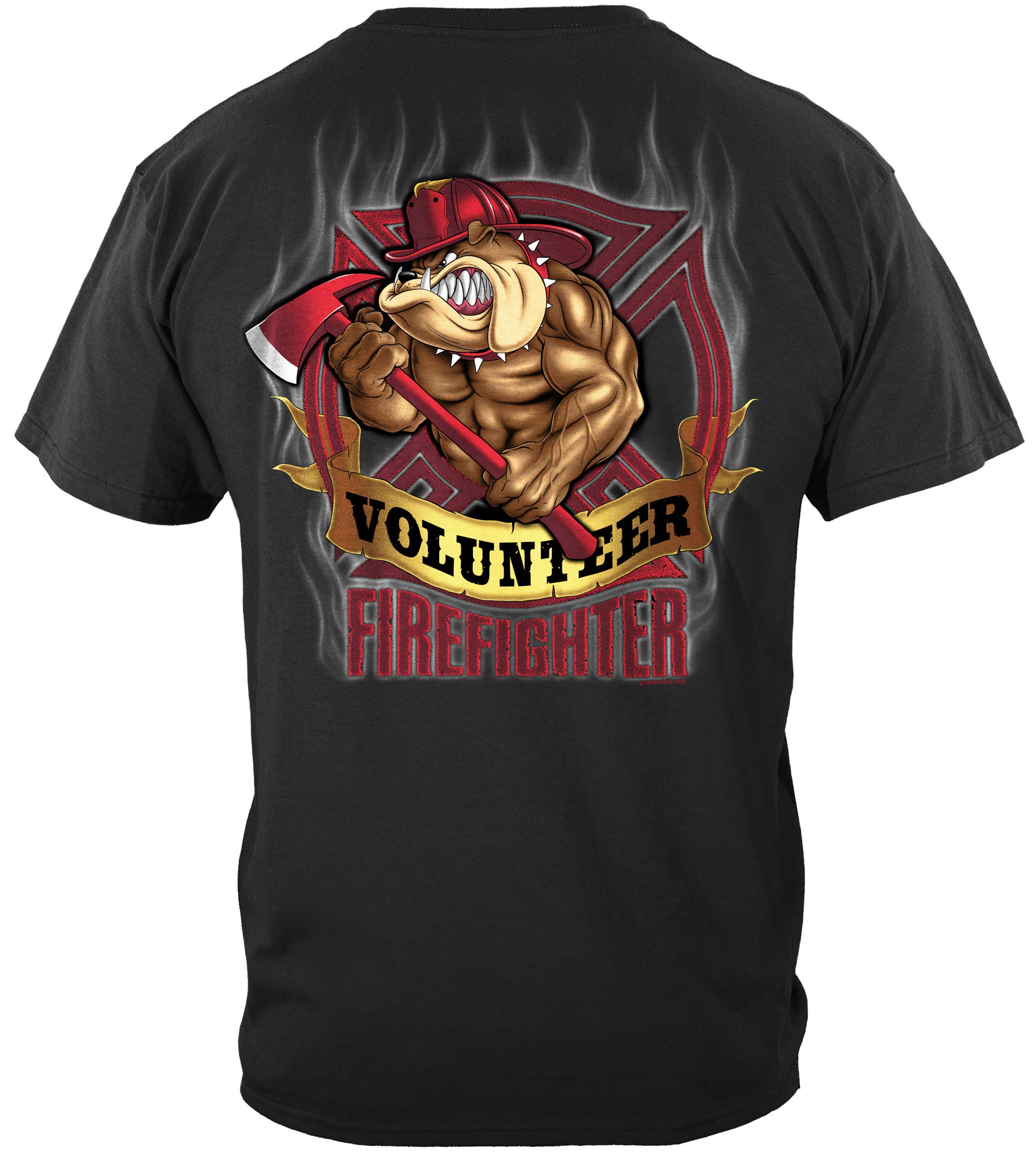 Erazor Bits Firefighter Fire Dog T-Shirt - Volunteer Bulldog Fireman Tee for Men, First Responder Apparel, Fire Station Gifts, Casual Wear
