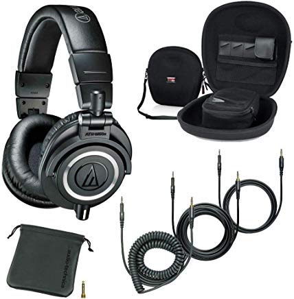 Audio-Technica ATH-M50x Professional Studio Monitor Headphones with Hard Case - Premium Sound Isolation for Music Production, DJing & Podcasting - Perfect for Home Studios & Audio Professionals