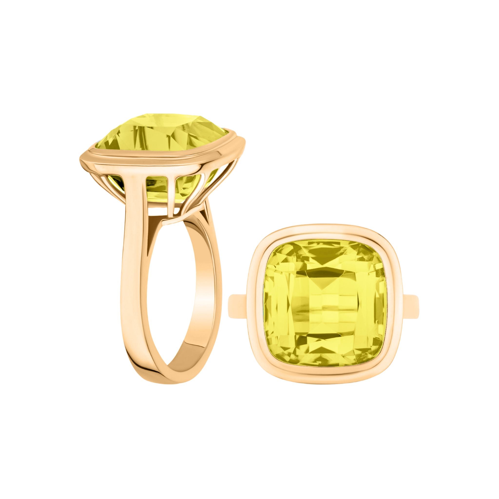 Goshwara Lemon Quartz Bezel Set 18K Gold Ring for Women - Elegant Gemstone Jewelry for Engagement, Wedding & Special Occasions