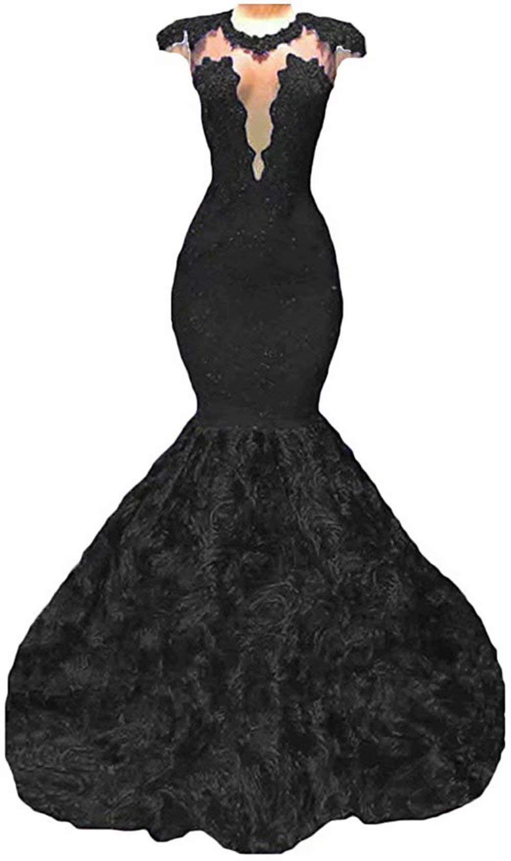 Elegant Mermaid Prom Dresses for Women - Long Beaded Appliques Lace Formal Evening Gowns with Rose Flower Train | Perfect for Homecoming, Wedding Guest, and Special Occasions