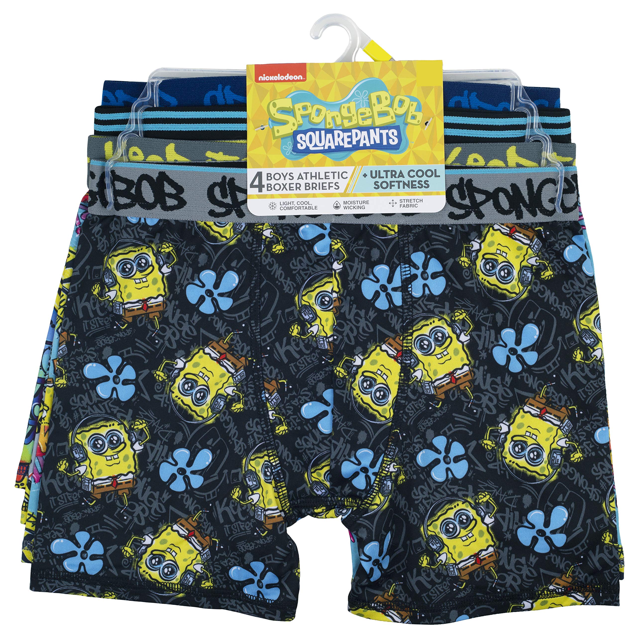 SpongeBob SquarePants Boys' Underwear Multipack - 5-Pack Cartoon Character Briefs with Patrick & Squidward (Sizes 4-12) - Soft Cotton Kids Underwear for School, Play & Sleep