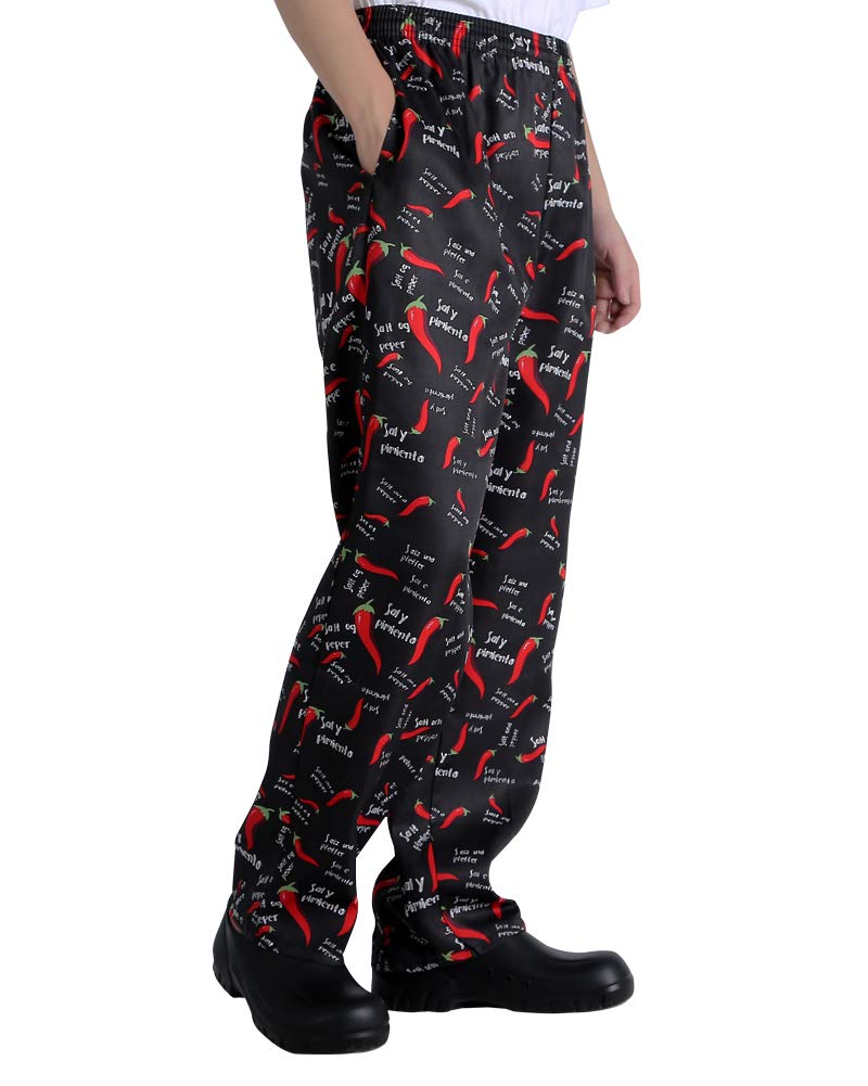 **Unisex Baggy Printed Chef Pants - Elastic Waist Floral Restaurant Work Pants for Men & Women - Comfortable Kitchen Uniforms for Cooking, Baking & Professional Chefs**
