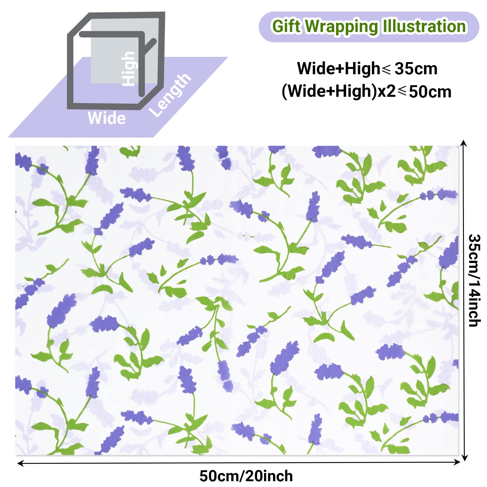 Bolsome 100 Sheets 20x14 Inches Lavender Floral Printed Tissue Paper - Premium Gift Wrapping Paper for Birthday, Wedding, Bridal Shower, DIY Crafts - Perfect for Gift Bags, Party Decorations, and Spring Themed Events