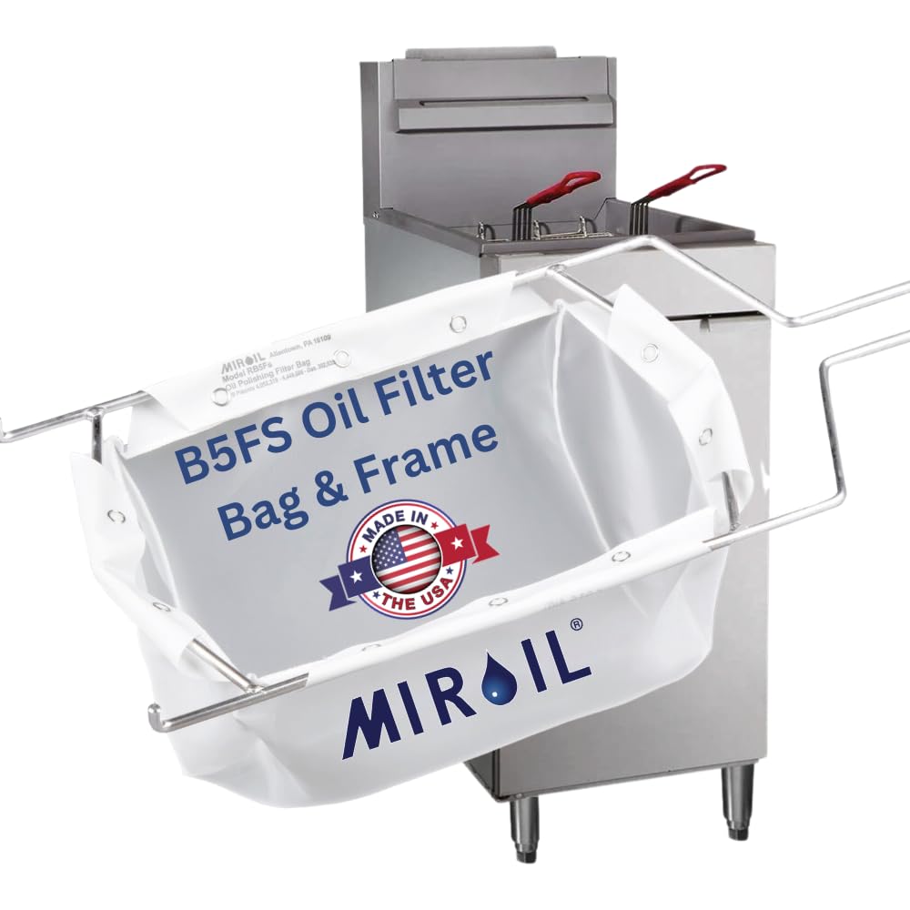MirOil B5FS Fryer Oil Filter Bag & Frame Combo - Extends Oil Life, Filters Hot & Cold Cooking Oil for Deep Fryers - Fits Fryer Filter Pots, Pails & Food Storage Containers - Perfect for Restaurants, Food Trucks & Commercial Kitchens