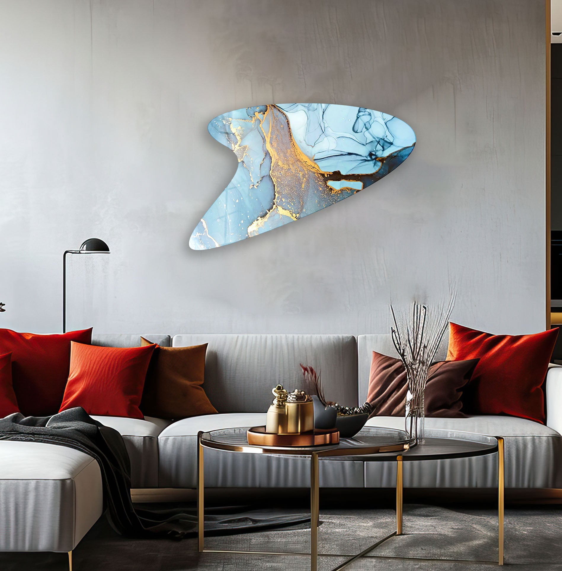 Blue Alcohol Ink Abstract Glass Wall Art - Handmade Modern Home Decor for Living Room, Bedroom & Office