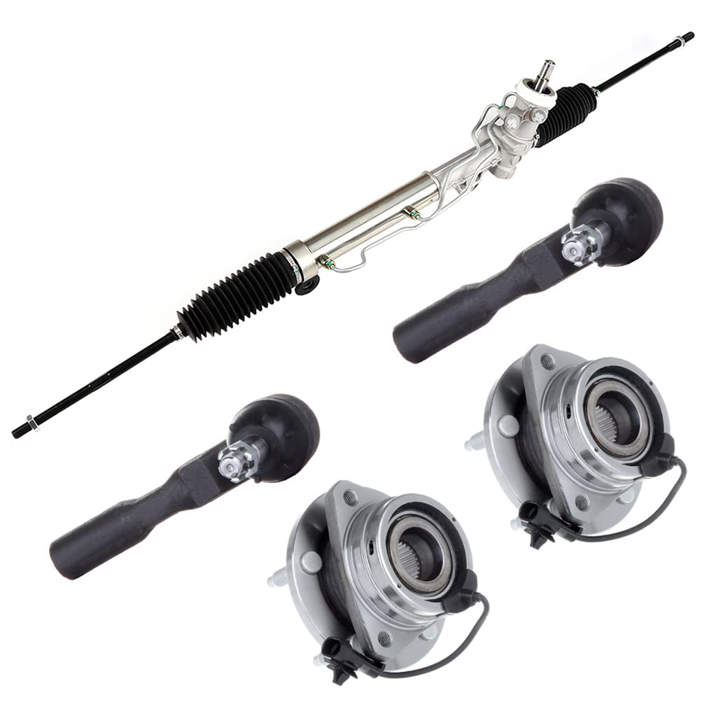 ROADFAR Complete Power Steering Gear Rack and Pinion Kit with 2 Wheel Hub Bearings & 2 Outer Tie Rods - Compatible with Chevrolet Malibu, Pontiac G6, Saturn Aura 2006-2010 Models - Perfect for Steering System Repair & Replacement