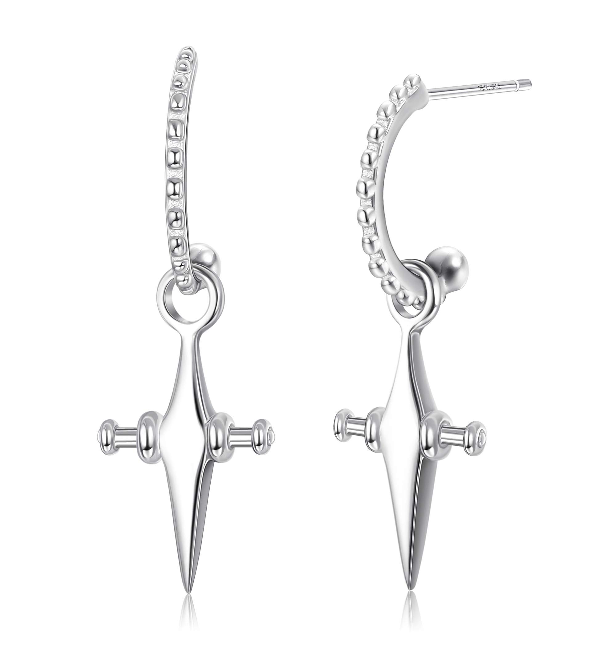 925 Sterling Silver Cross Dangle Earrings for Women & Men - Minimalist Half Hoop Christian Jewelry - White Gold Plated Open Cross Earrings - Perfect for Church, Weddings & Everyday Wear