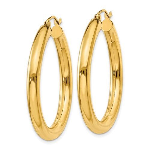 14K Yellow Gold 4x35mm Lightweight Hoop Earrings for Women - Dainty Everyday Jewelry, Perfect for Work, Date Night & Special Occasions