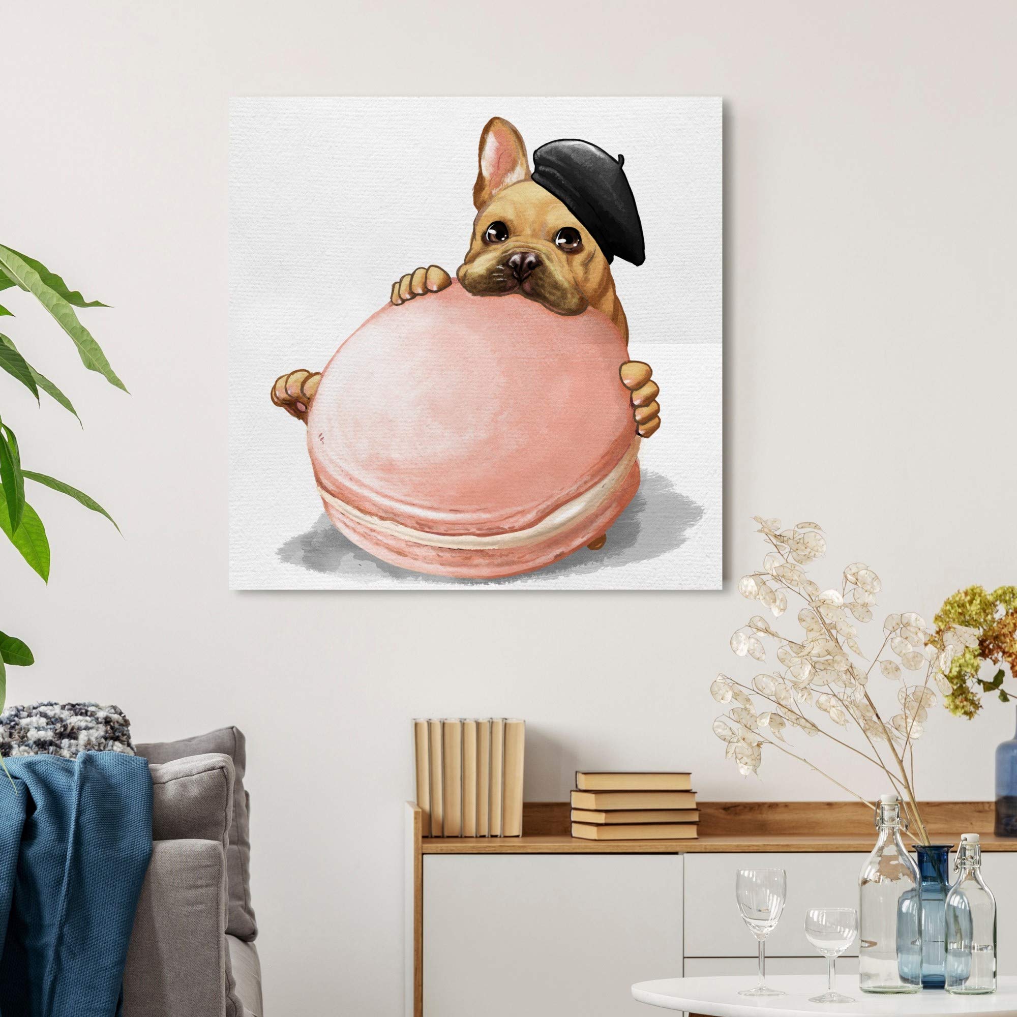 Oliver Gal Artist Co. 'Macaron Frenchie' Kitchen Wall Art Canvas Prints - Perfect for Home Decor, Cafe & Restaurant Wall Decor