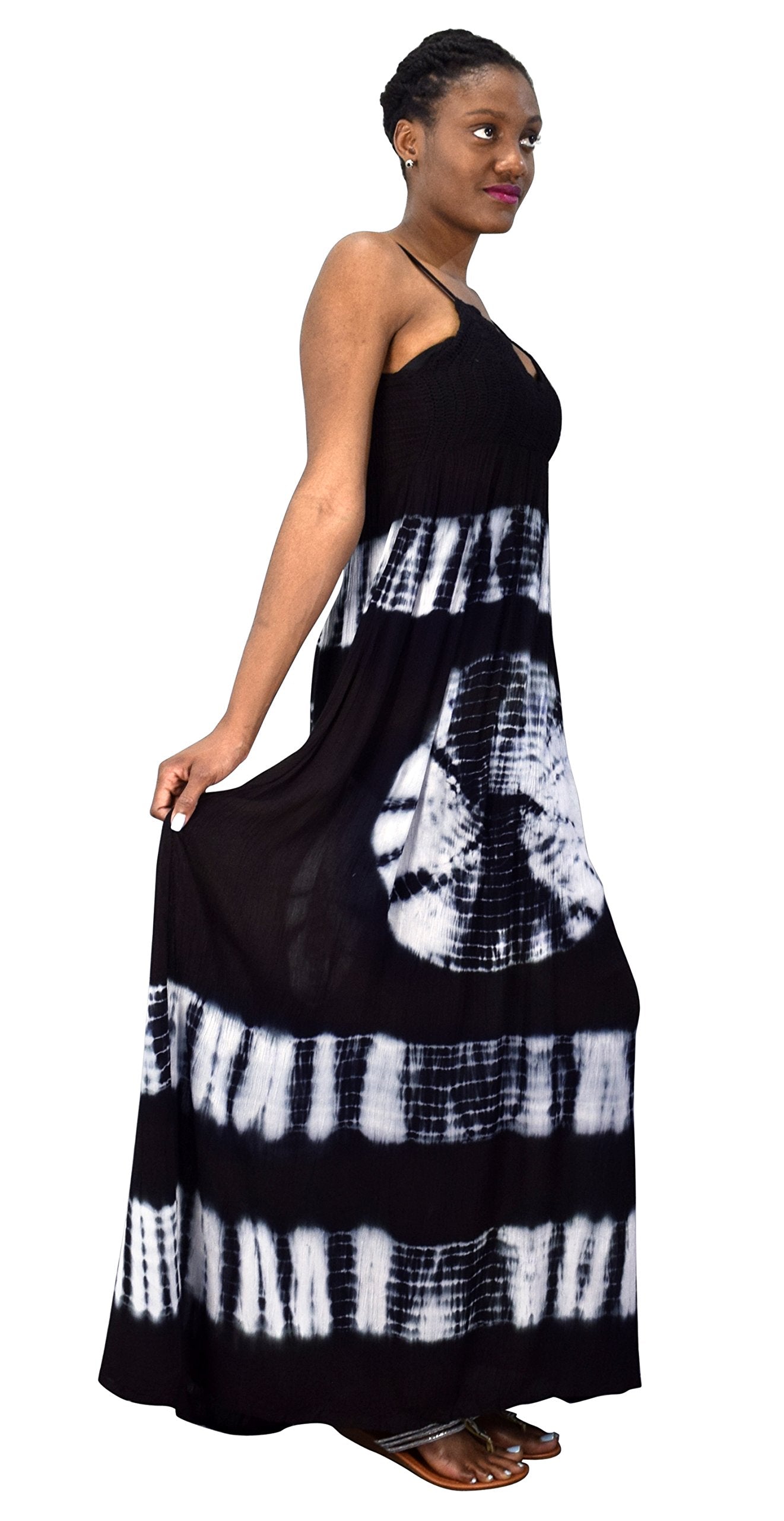 Women's Summer Fashion Spaghetti Strap Tie-Dye Crepe Maxi Dress - Boho Beach Coverup, Vacation Outfit, Party Wear