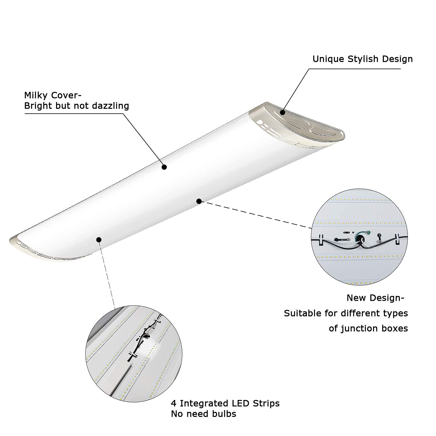 4FT LED Light Fixture 80W 8800 Lumens, Dimmable 4 Foot Flush Mount Ceiling Light 4000K Cool White - Energy Saving Indoor LED Lighting for Kitchen, Laundry Room, Garage, Basement, Workshop - Fluorescent Replacement (2 Pack)