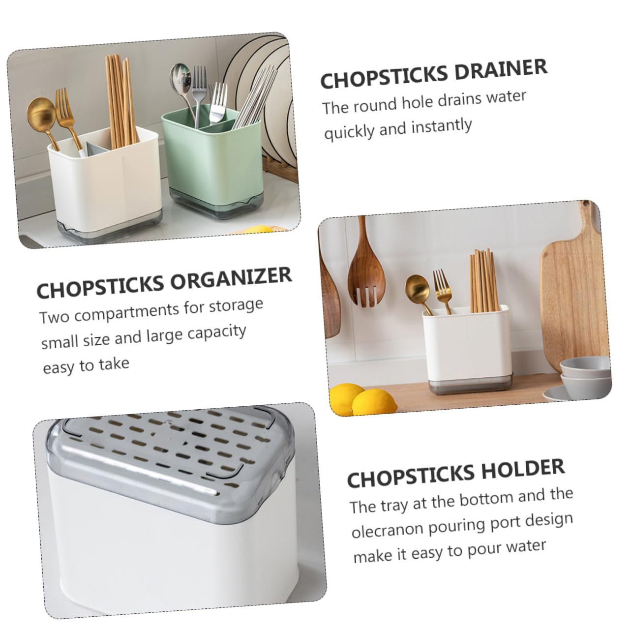 Hemoton 1-Piece White PP Chopstick & Utensil Holder - Sponge & Cutlery Organizer for Kitchen Sink, Dish Rack & Countertop - Perfect for Asian Dining, Dishwashing & Kitchen Storage