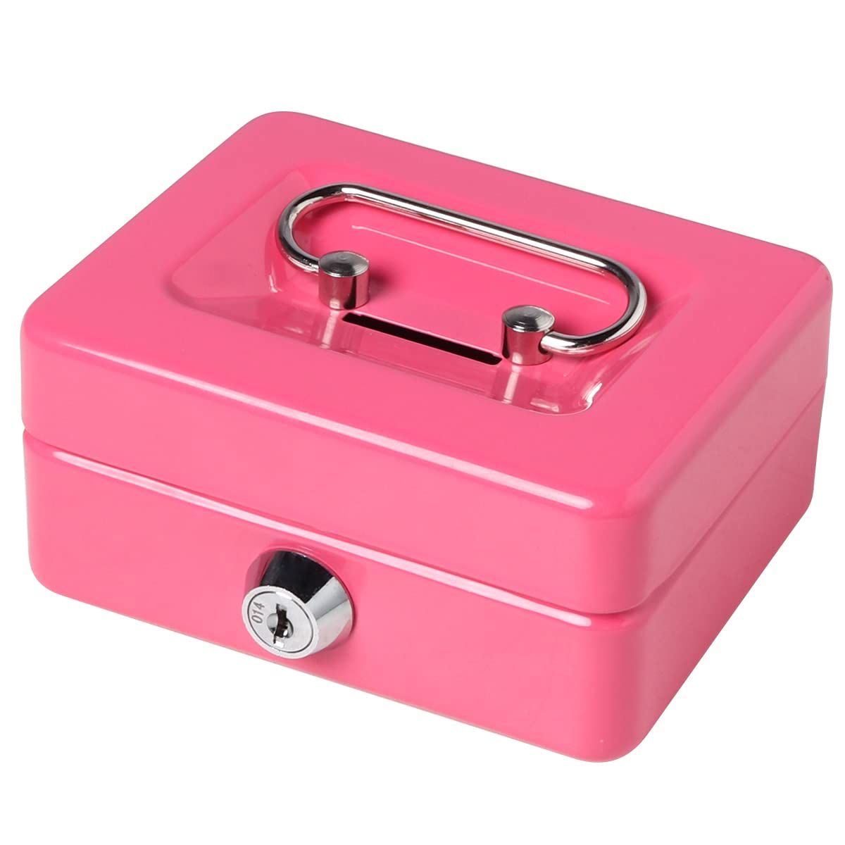 Small Cash Box with Lock & Slot - Decaller Locking Metal Money Box for Adults & Kids - Secure Coin Piggy Bank for Home, Office, or Retail Use
