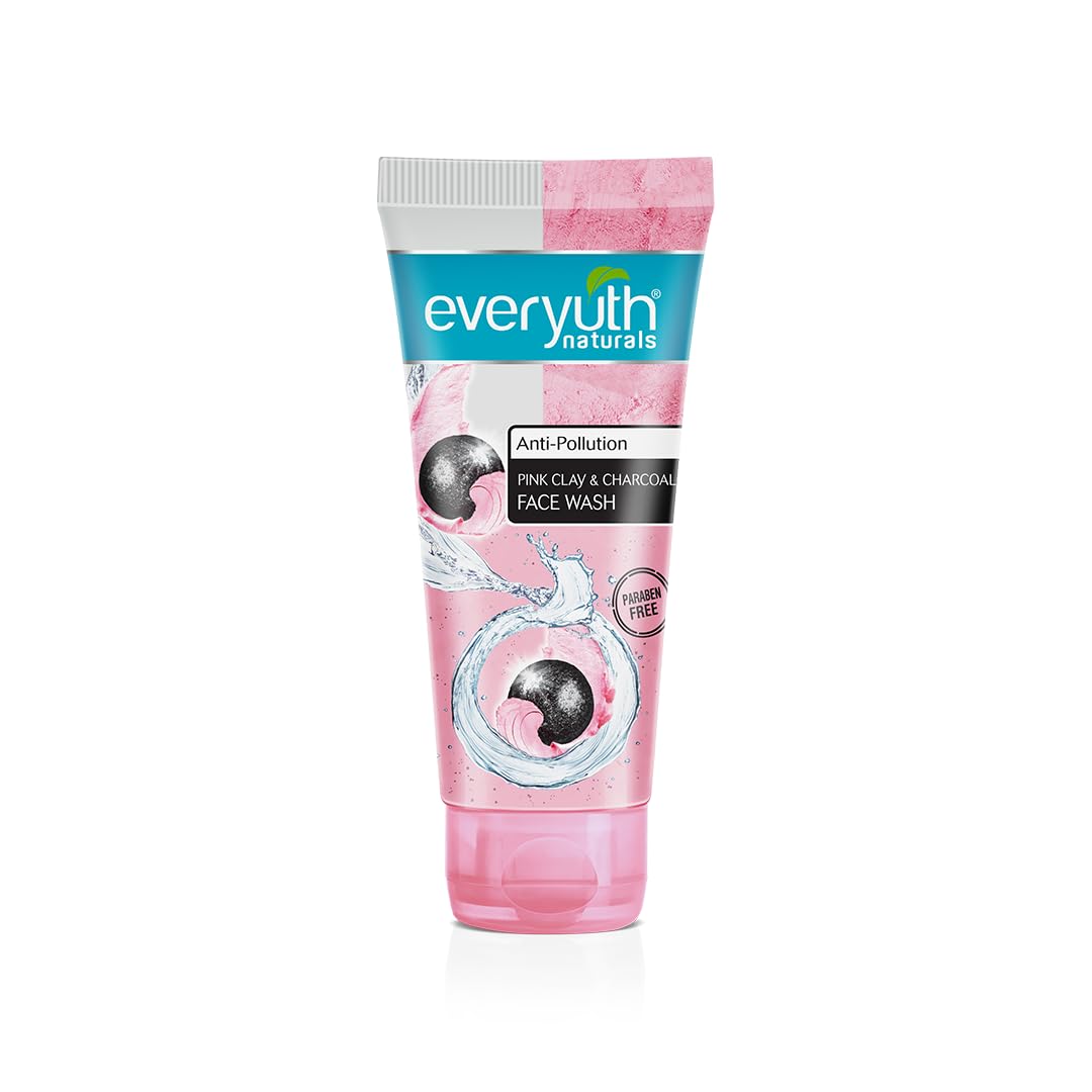 Everyuth Naturals Anti Pollution Pink Clay & Charcoal Face Wash 50g - Deep Cleansing for Acne & Blackheads - Perfect for Daily Skincare Routine