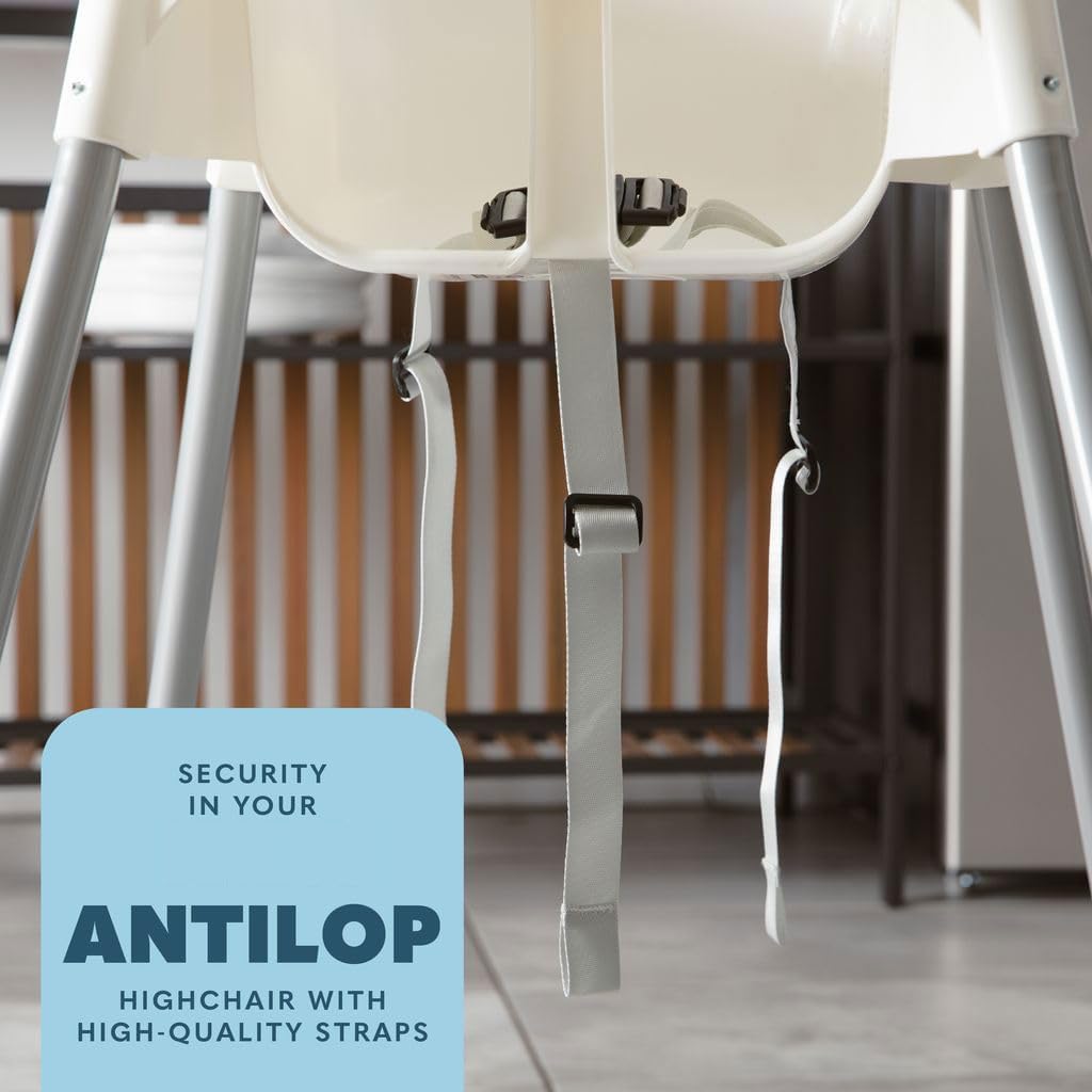 IKEA Antilop High Chair Replacement Straps - Heavy Duty 3-Point Harness Seat Belt for Baby, Adjustable Durable Polyester Safety Straps, Soft & Comfortable for Infant Skin (Gray) - Perfect for Dining, Feeding, and Toddler Safety at Home