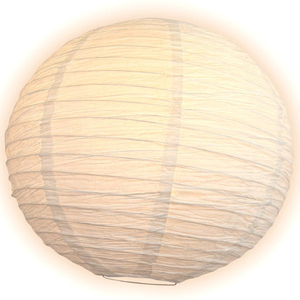 16 Inch White Round Crepe Paper Lantern with Parallel Ribbing - Chinese Hanging Wedding & Party Decoration for Indoor/Outdoor Events, Home Decor, and Festive Celebrations