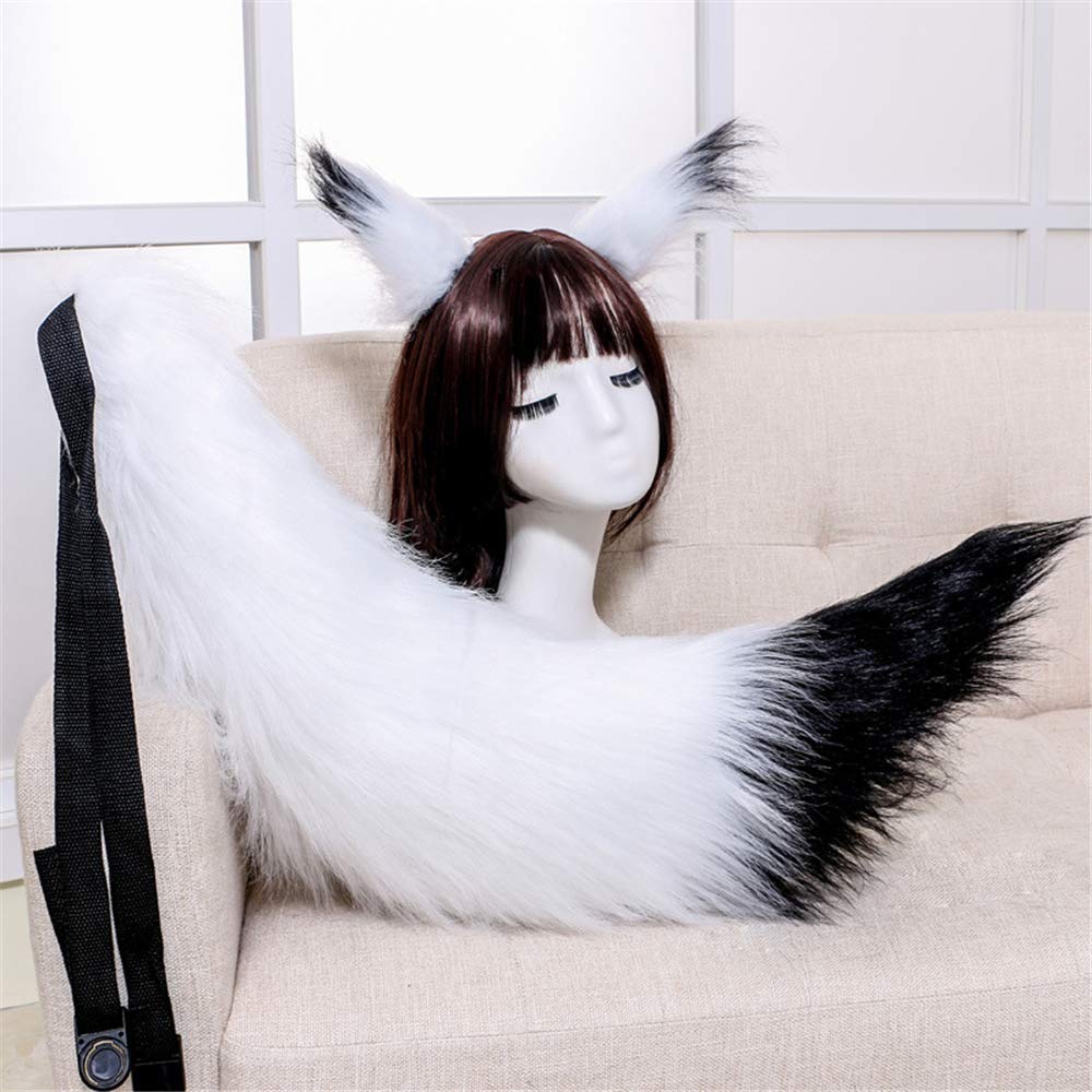 Fluffy Fox Ears and Tail Set - Faux Fur Plush Cat Ears Hair Clips & Cosplay Tail Accessories for Halloween, Costume Parties, Anime Conventions and Dress Up Play