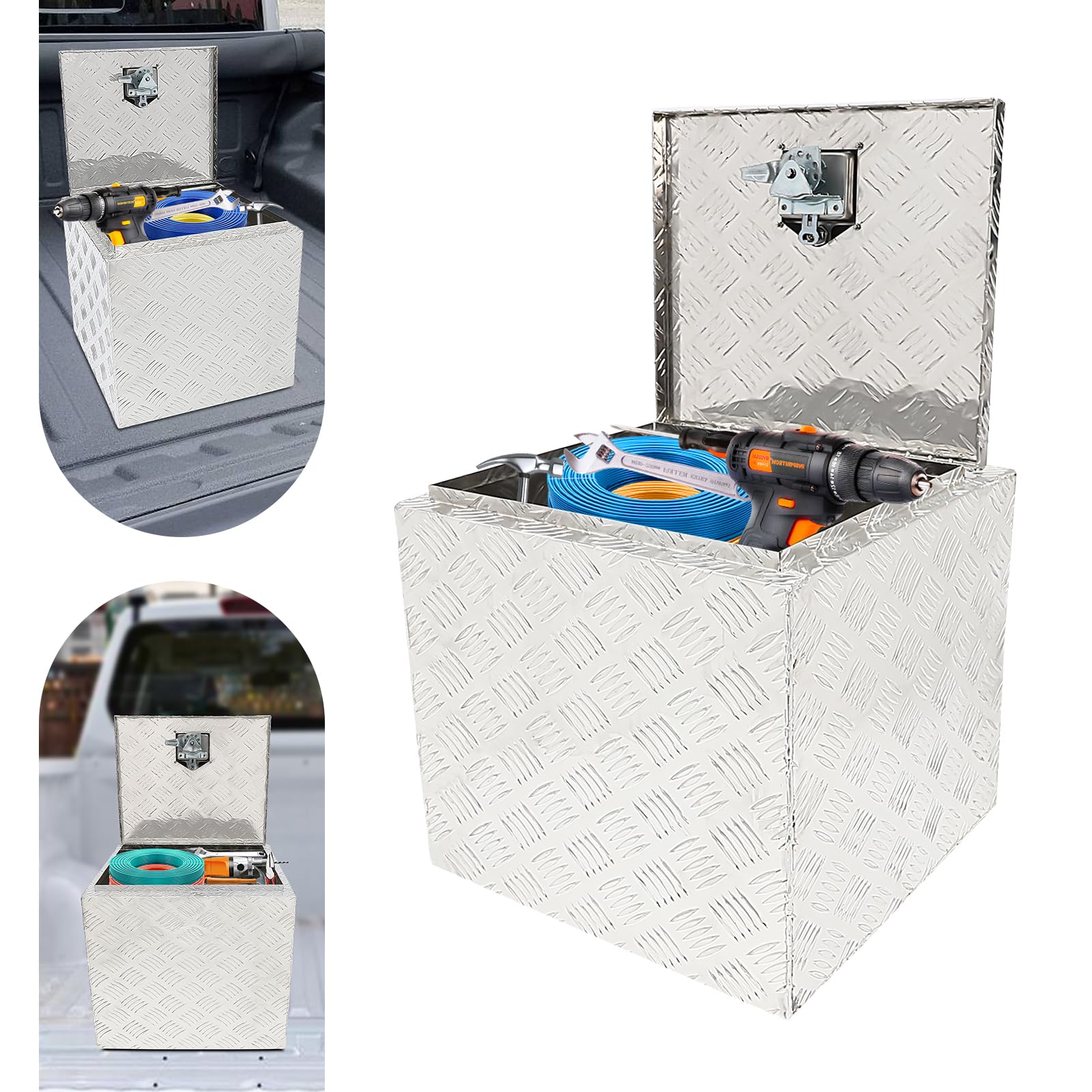 18 Inch Heavy Duty Aluminum Diamond Plate Underbody Tool Box with Lock & Keys – Secure Truck Bed Storage Organizer for Pickups, Vans & SUVs | Perfect for Construction, Camping & Road Trips