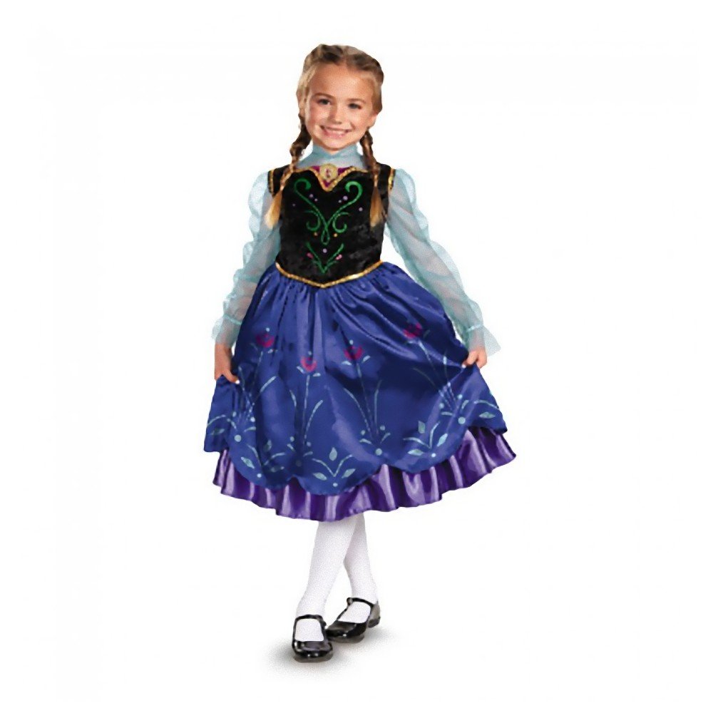 Disney Frozen Anna Deluxe Travel Dress Costume for Kids, Small (4-6X) - Perfect for Halloween, Cosplay, Birthday Parties & Dress-Up Play