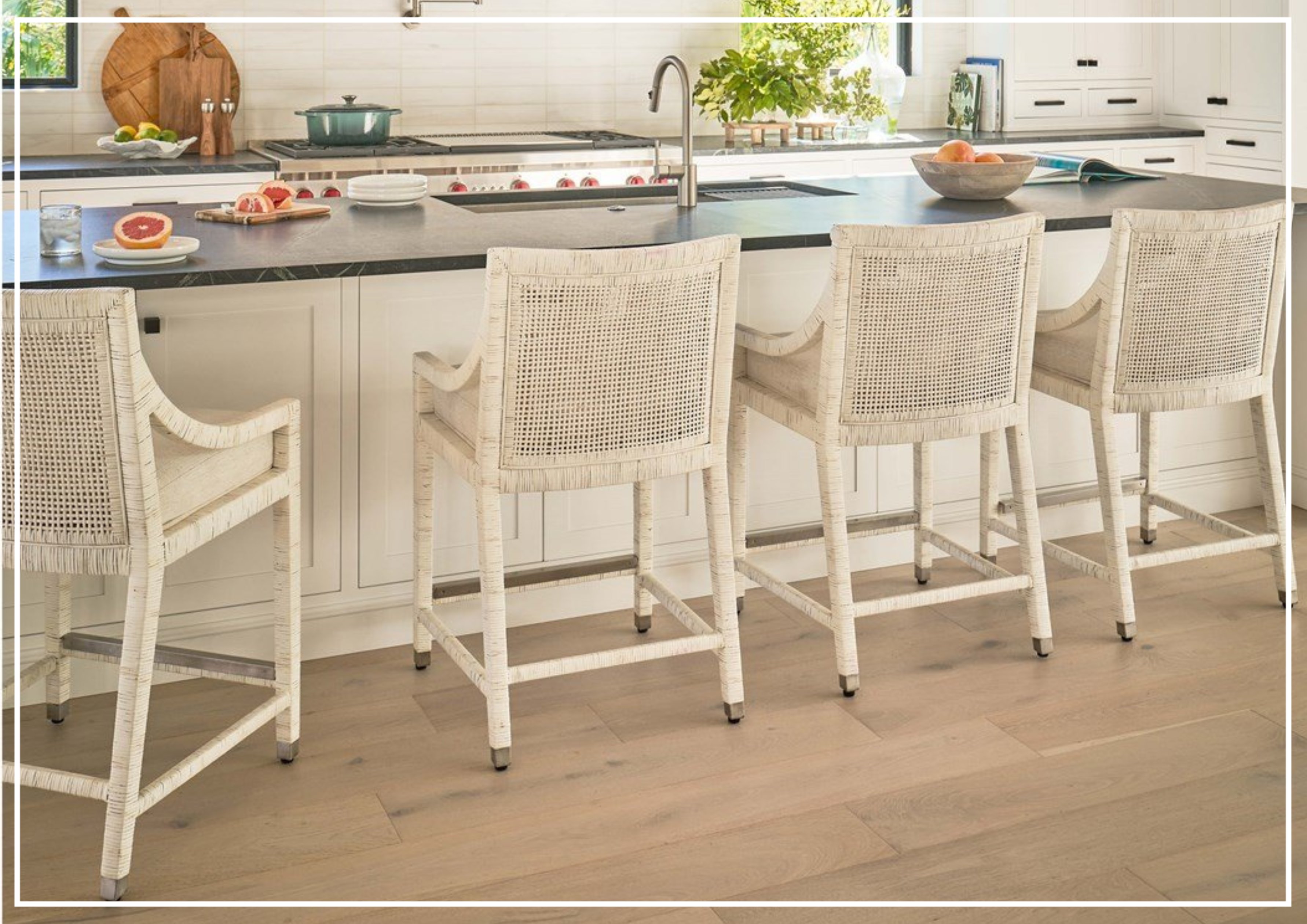 Universal Furniture Longboat White Counter Chair with Rattan Finish - Stylish Bar Stool for Kitchen Island, Breakfast Nook & Dining Room Decor
