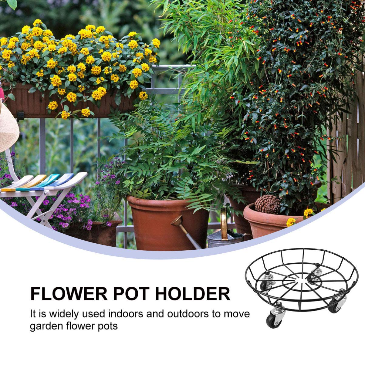 Iron Flower Pot Stand with Wheels - Heavy Duty Plant Holder & Mover for Indoor/Outdoor Potted Plants - Perfect for Decorative Plant Coasters, Garden Decor & Easy Mobility