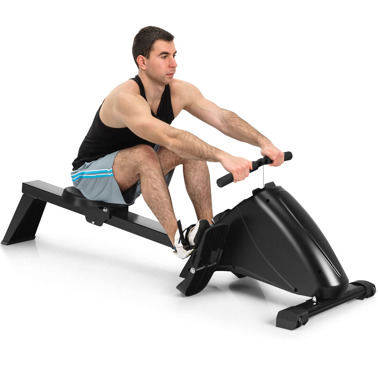 Goplus Magnetic Rowing Machine Foldable Exercise Rower - 10-Level Adjustable Resistance, LCD Monitor & Transport Wheels for Full Body Workout at Home | Perfect for Small Spaces & Home Gym Fitness Training