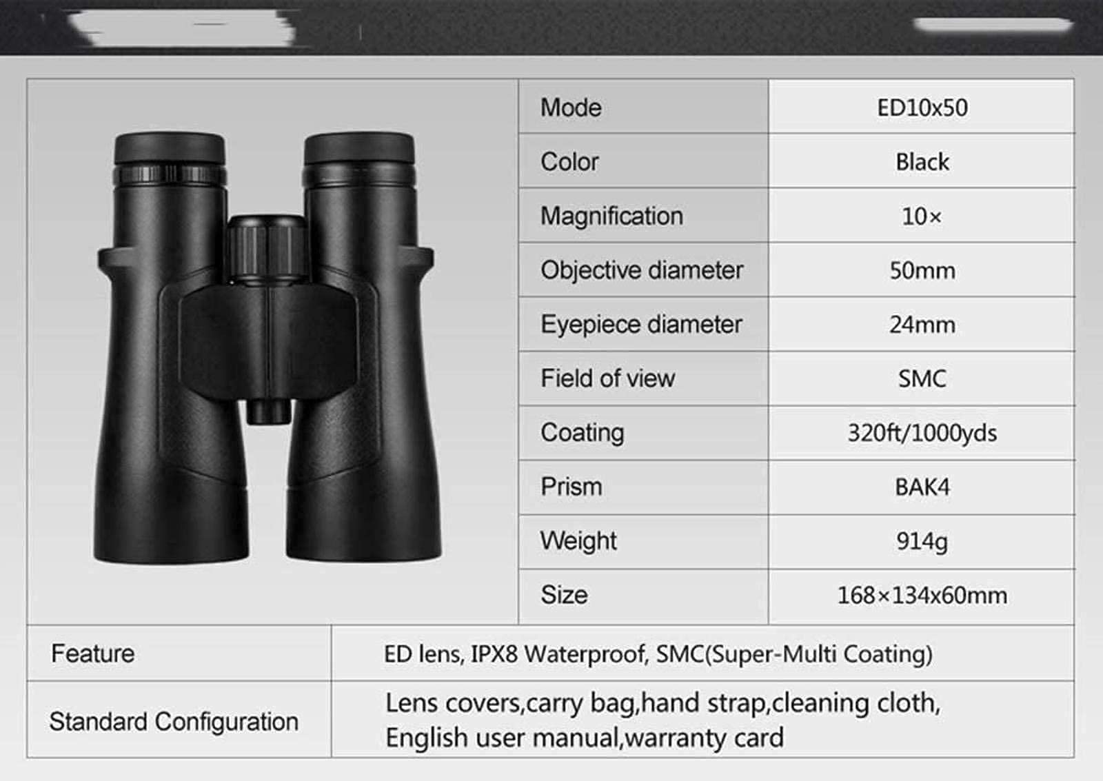 LICHWEST 10X50 HD Professional Binoculars - BAK4 Prism, High Definition Optics, Nitrogen Waterproof for Hunting, Bird Watching & Outdoor Adventures - Perfect Gift for Nature Enthusiasts