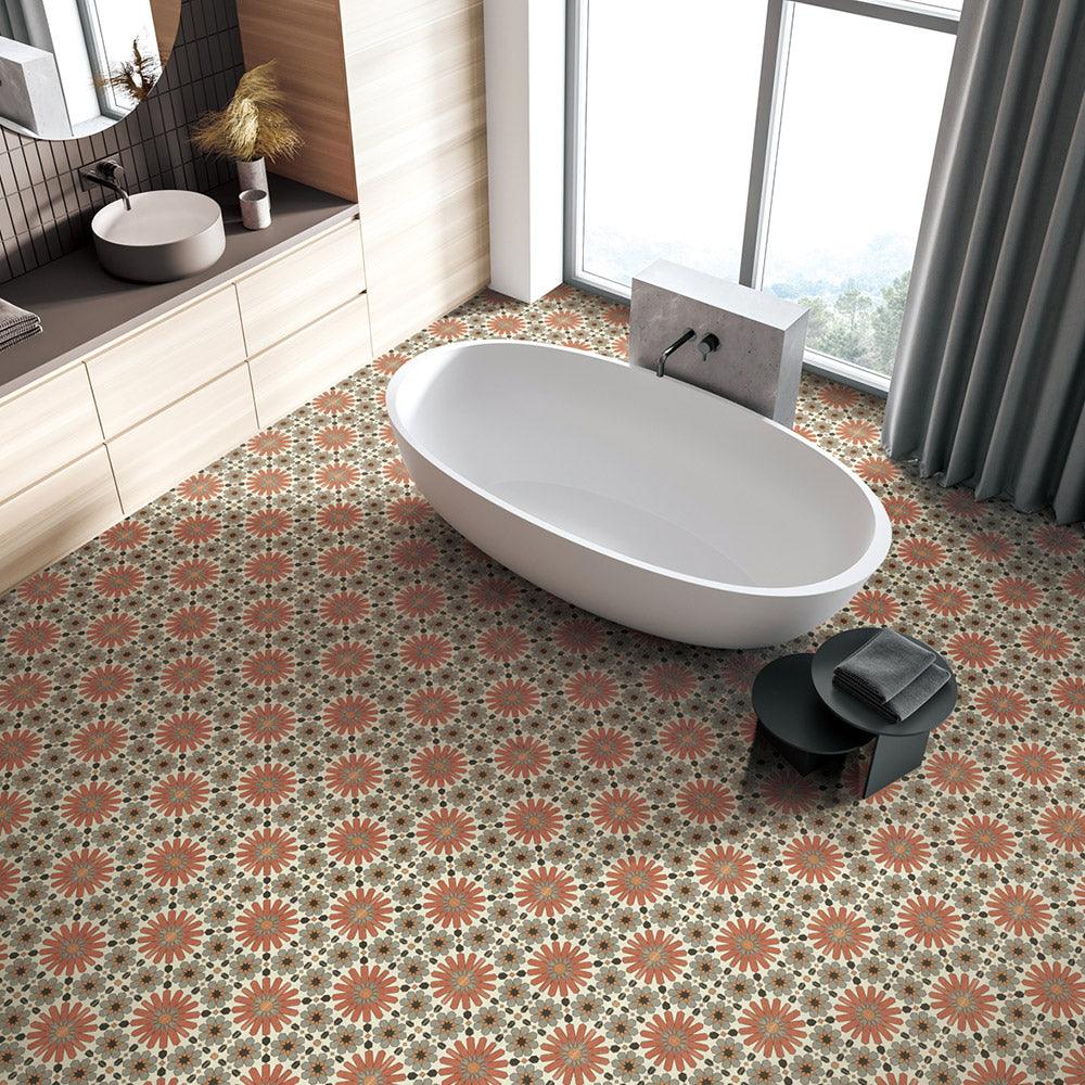 Heritage Amias Encaustic Look 200x200 Matt Tile - Premium Matte Finish Ceramic Floor & Wall Tiles for Bathroom, Kitchen & Living Room Decor
