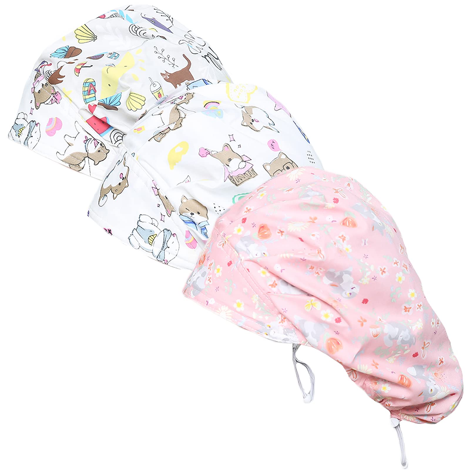 DREYOLIFE 3-Pack Cotton Bouffant Hats with Sweatband - Breathable & Comfortable Hair Caps for Nurses, Chefs, and Salon Professionals - Perfect for Medical, Food Service, and Beauty Industry Use