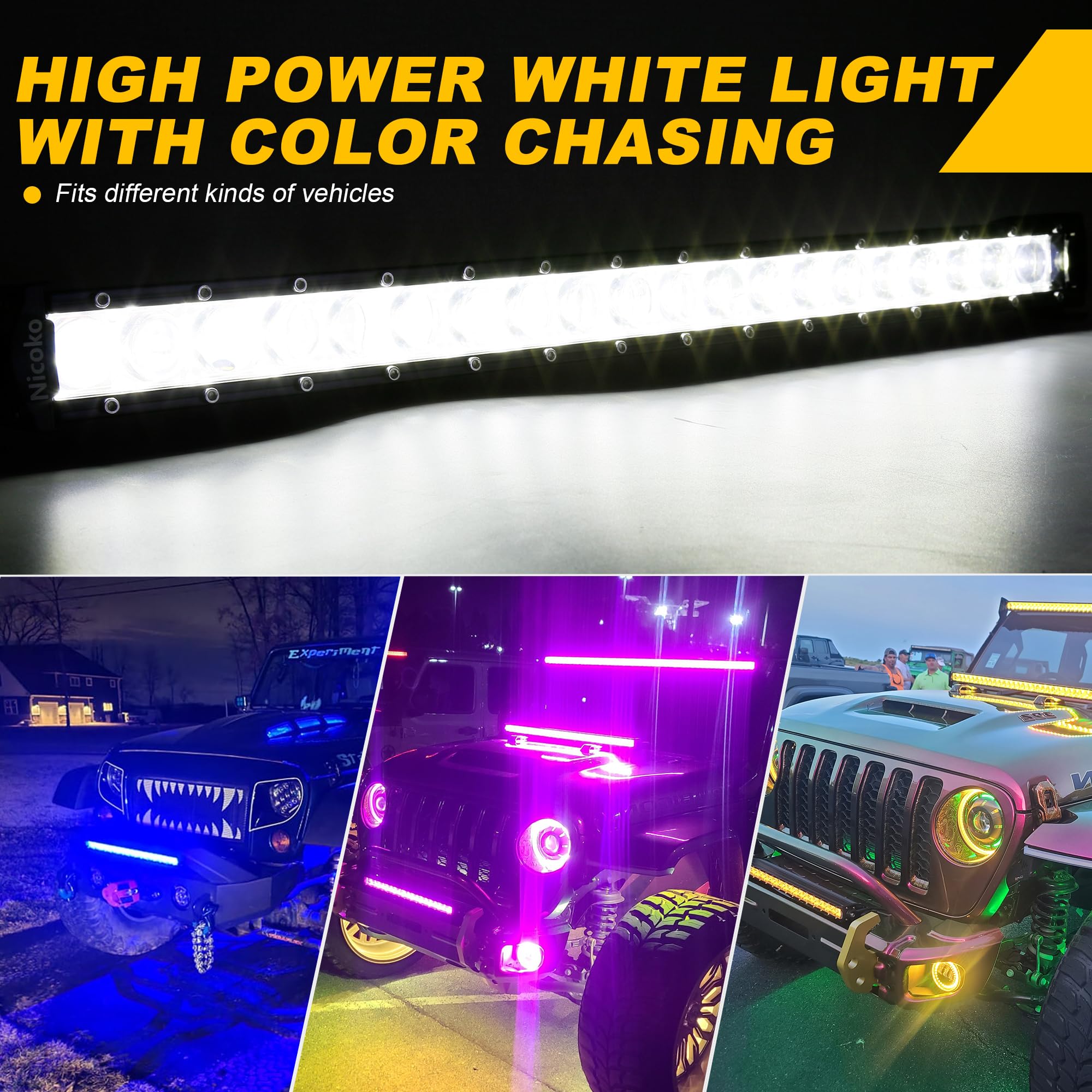 Ultra-Thin 20-Inch 100W LED Light Bar with Bluetooth App & Remote Control - Color Changing Spot Driving Light for Off-Road Trucks, ATV, UTV, SUV & Cars | Perfect for Night Driving, Camping & Outdoor Adventures