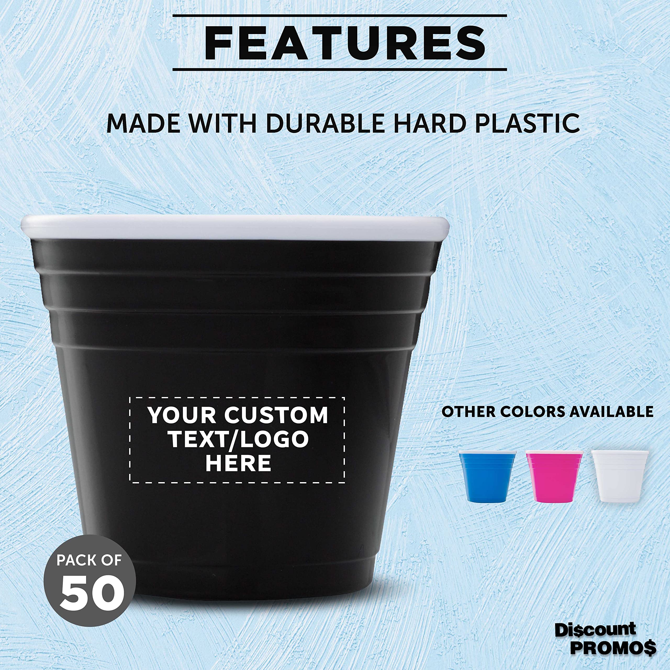 Custom 2 oz Party Shot Glasses - Bulk Pack of 50 Personalized Plastic Cups for Birthdays, Events & Celebrations - Durable Black Drinking Glasses for Indoor/Outdoor Parties, Weddings & Bar Gatherings