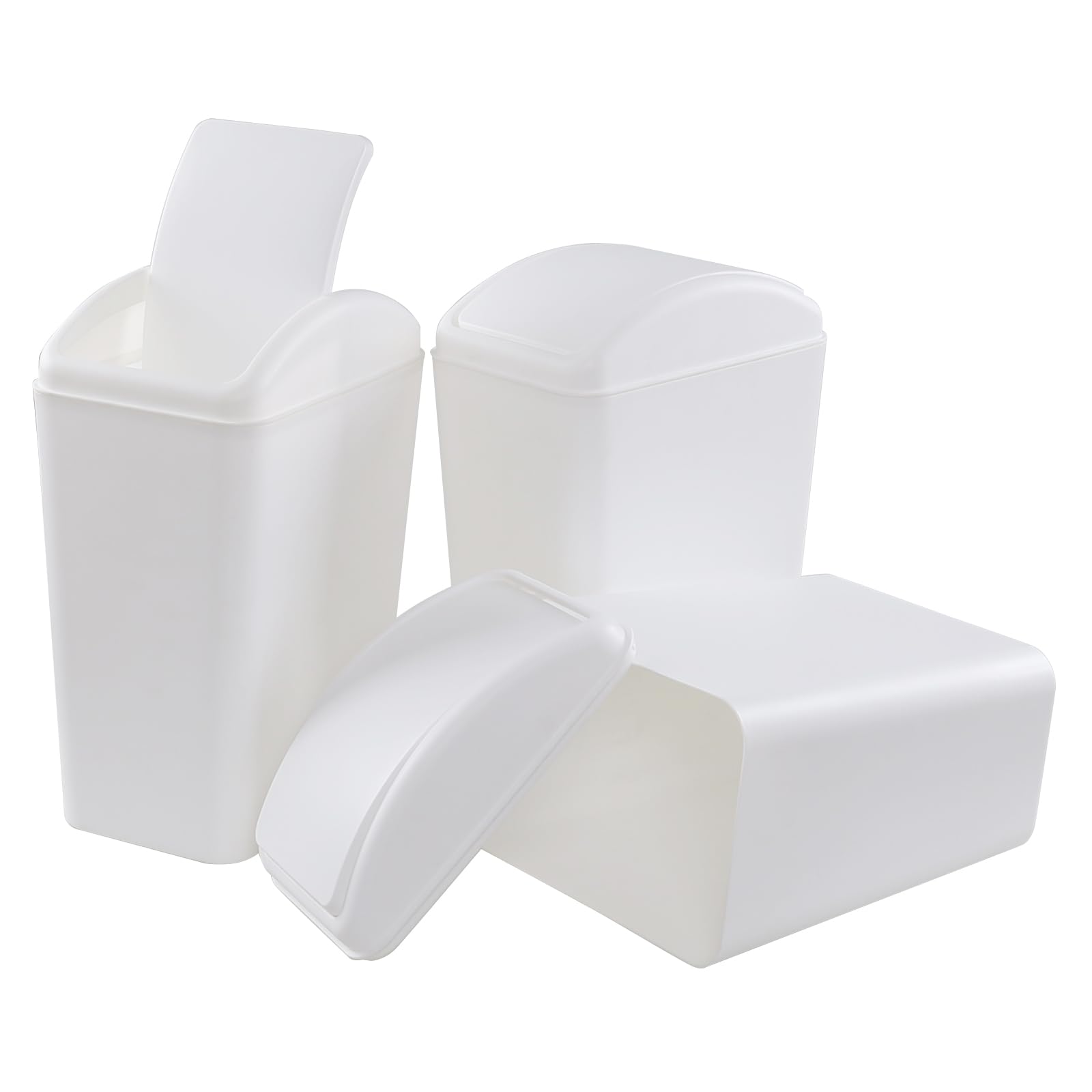 3-Pack 4.5 Gallon Plastic Trash Can with Swing Lid - White Kitchen Garbage Bin for Bathroom, Office, Bedroom & Dorm Room Waste Disposal
