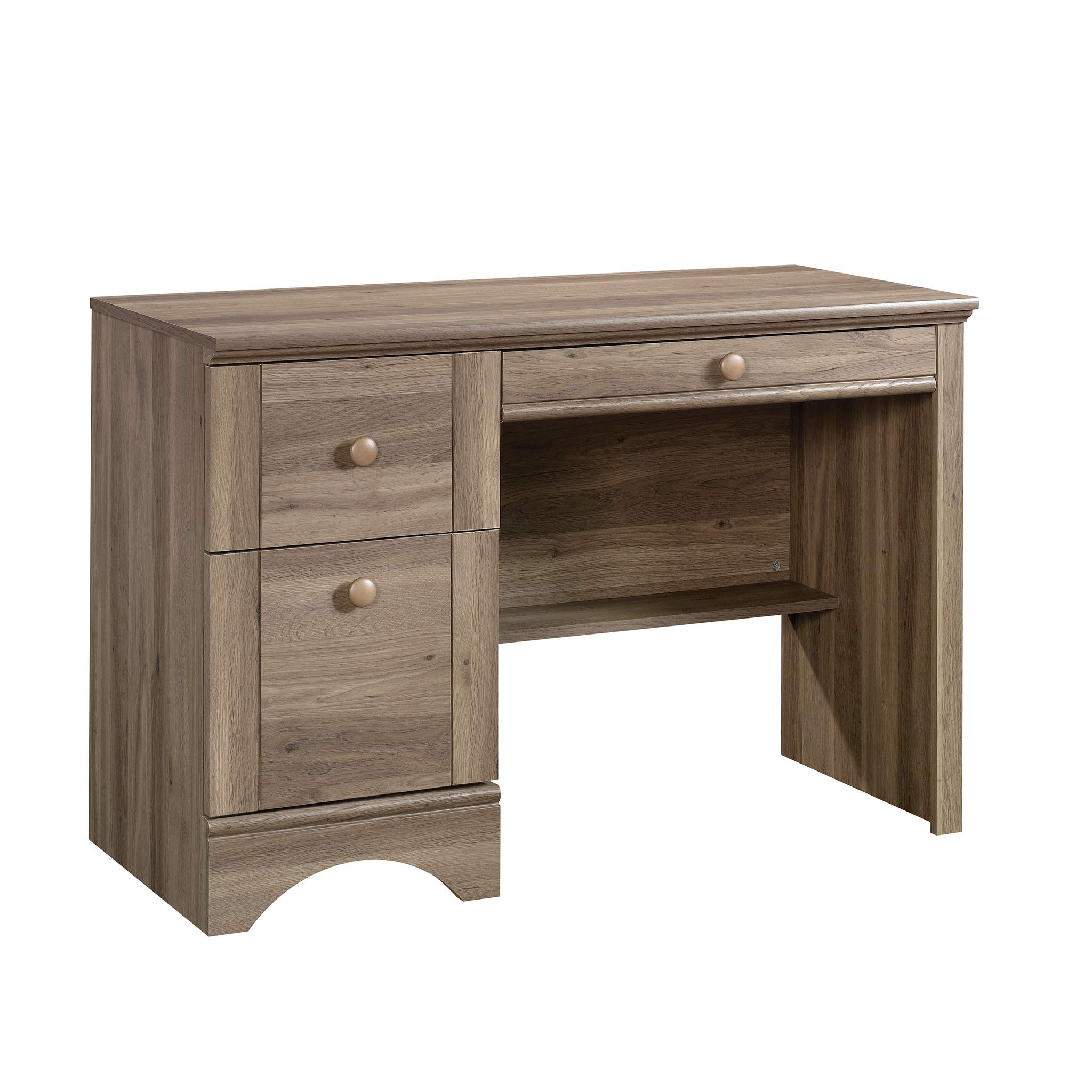 Sauder Harbor View Computer Desk - Salt Oak Finish - Home Office Desk for Work & Study - Compact Writing Desk with Storage Shelf