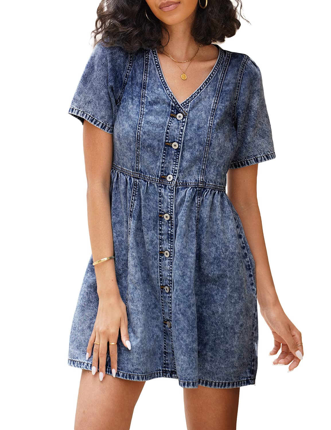 Luvamia Women's Denim Dress - Button Down Western Short Jean Dress for Summer | Casual Outfit, Beach Wear & Boho Style Fashion