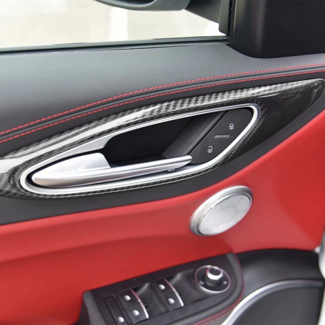 Premium 4-Piece Dry Carbon Fiber Door Handle Frame Trim Set for Alfa Romeo Giulia 952 & Stelvio 949 (2016-2020) - Interior Accessories Upgrade for Luxury Car Enhancement