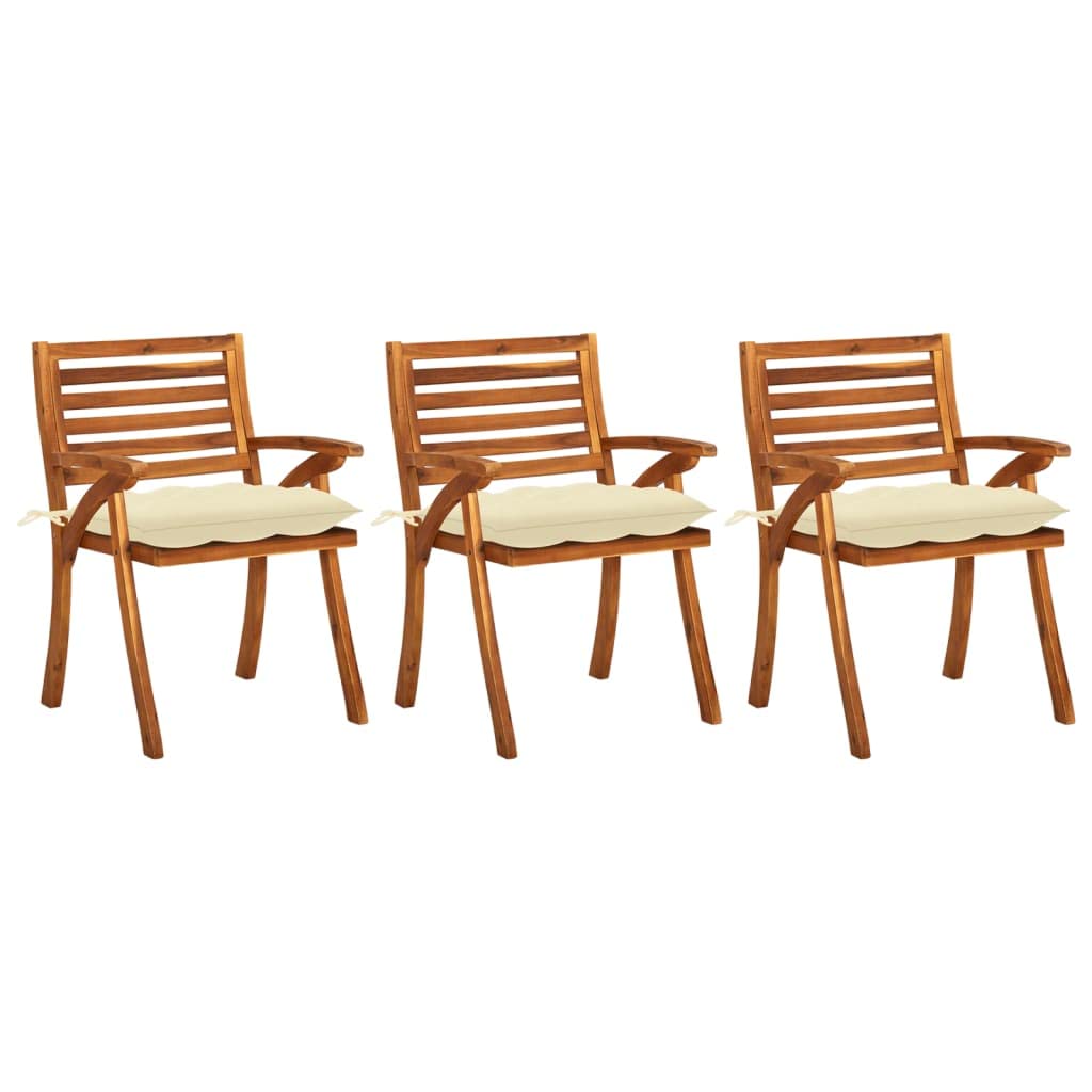 Stylish Acacia Wood Dining Chairs Set of 3 with Cushions - Perfect for Bistro, Cafe, Patio, Kitchen & Dining Room - Durable Outdoor/Indoor Furniture for Entertaining
