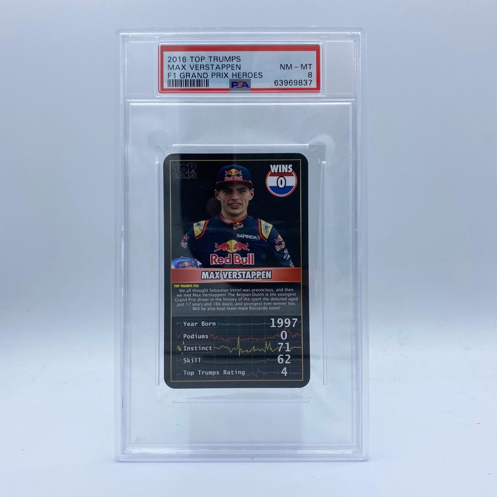 PSA 8 Graded MAX VERSTAPPEN 0 WINS TOP TRUMPS 2016 GRAND PRIX HEROES Trading Card - Perfect for F1 Collectors, Racing Fans & Card Game Enthusiasts