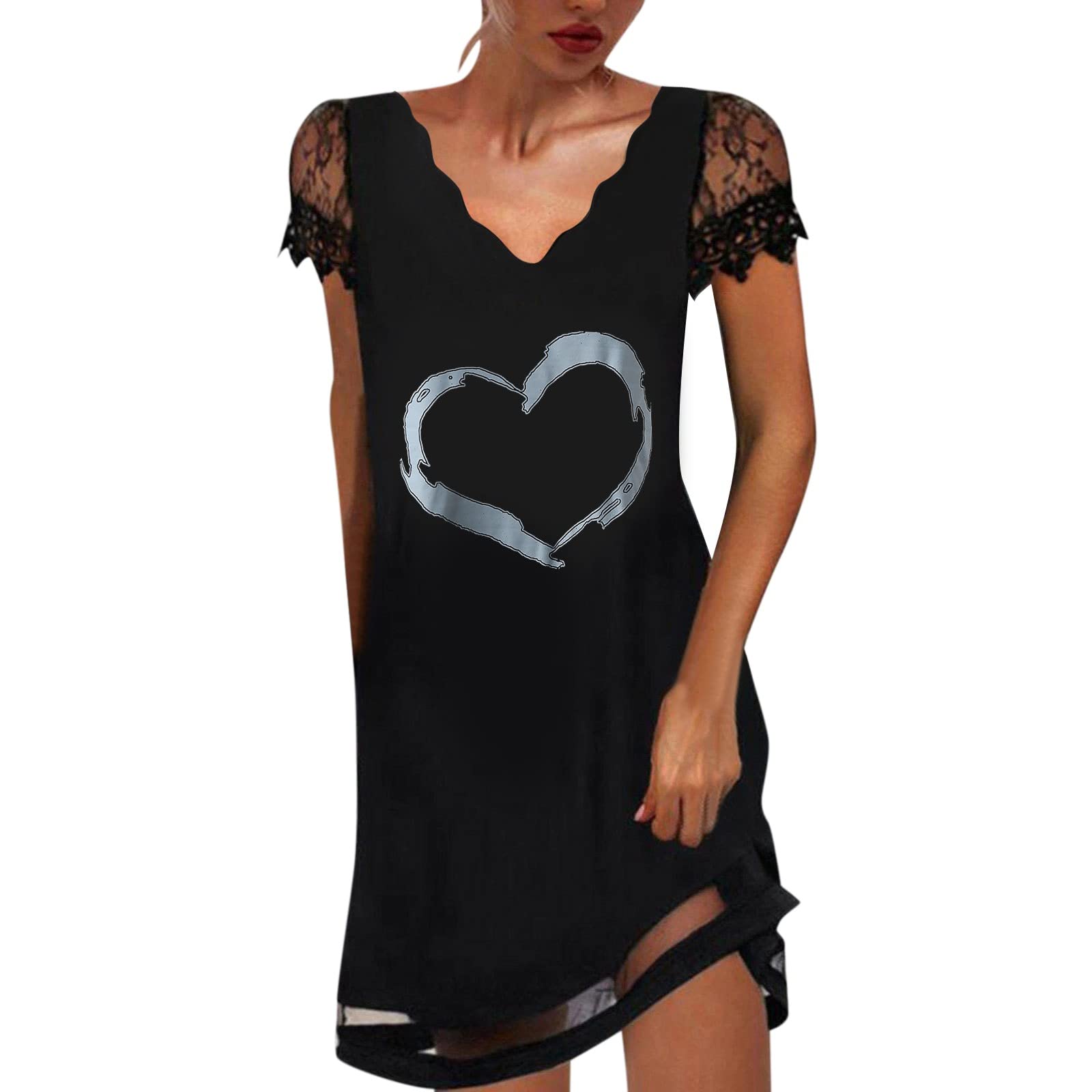Women's Floral Lace Short Sleeve Maxi Dress - Casual Loose Beach Dress for Summer Vacation, Party & Outdoor Activities