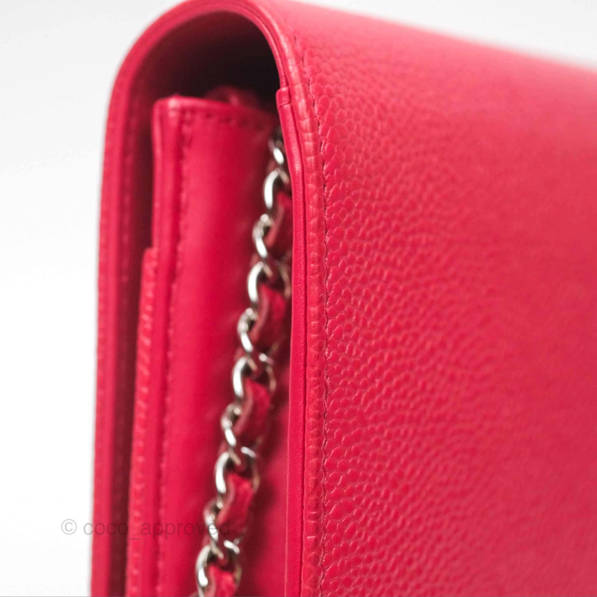 Chanel CC Wallet On Chain WOC in Dark Pink Caviar Leather with Silver Hardware - Perfect for Evening Events, Parties & Luxury Fashion Accessories