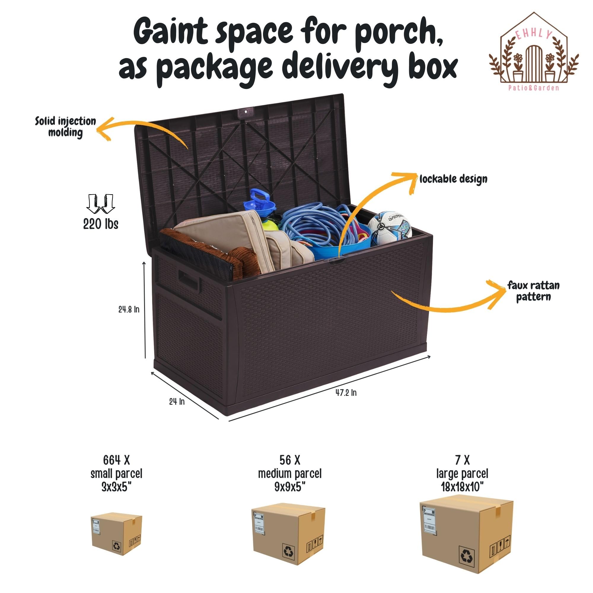 121 Gallon Outdoor Storage Box - Large Lockable Waterproof Deck Box for Patio Cushions, Garden Hoses & Pool Accessories - Durable Resin Rattan Plastic Design - Perfect for Backyard, Deck & Poolside Storage (Brown)