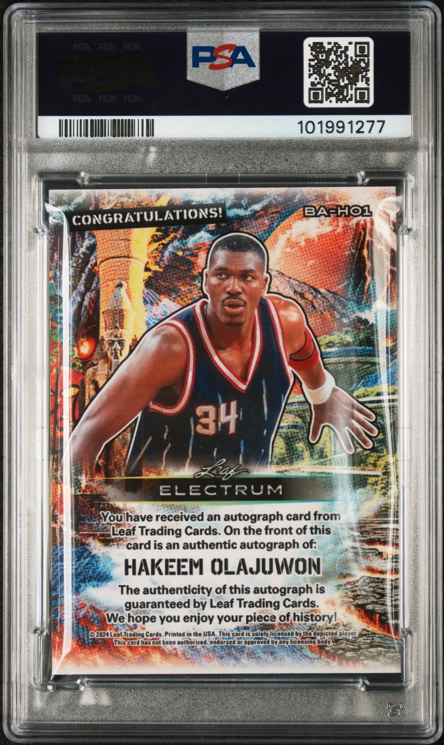 2024 Leaf Electrum Hakeem Olajuwon Purple Autograph PSA 8 1/7 Basketball Trading Card - Rare Collectible for NBA Fans & Card Investors