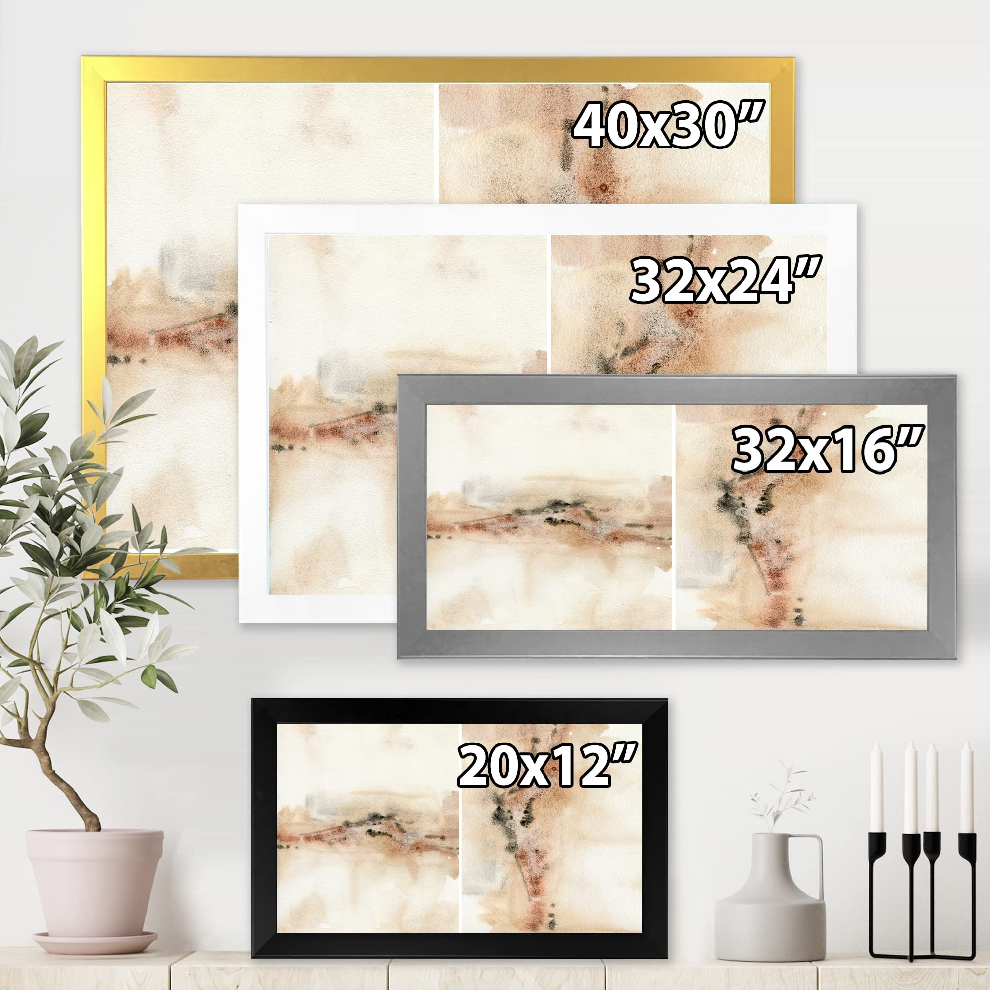 DesignQ Abstract Yellow Beige Red Pink Spots Pastel Modern Framed Wall Art - Perfect for Living Room, Bedroom & Office Decor