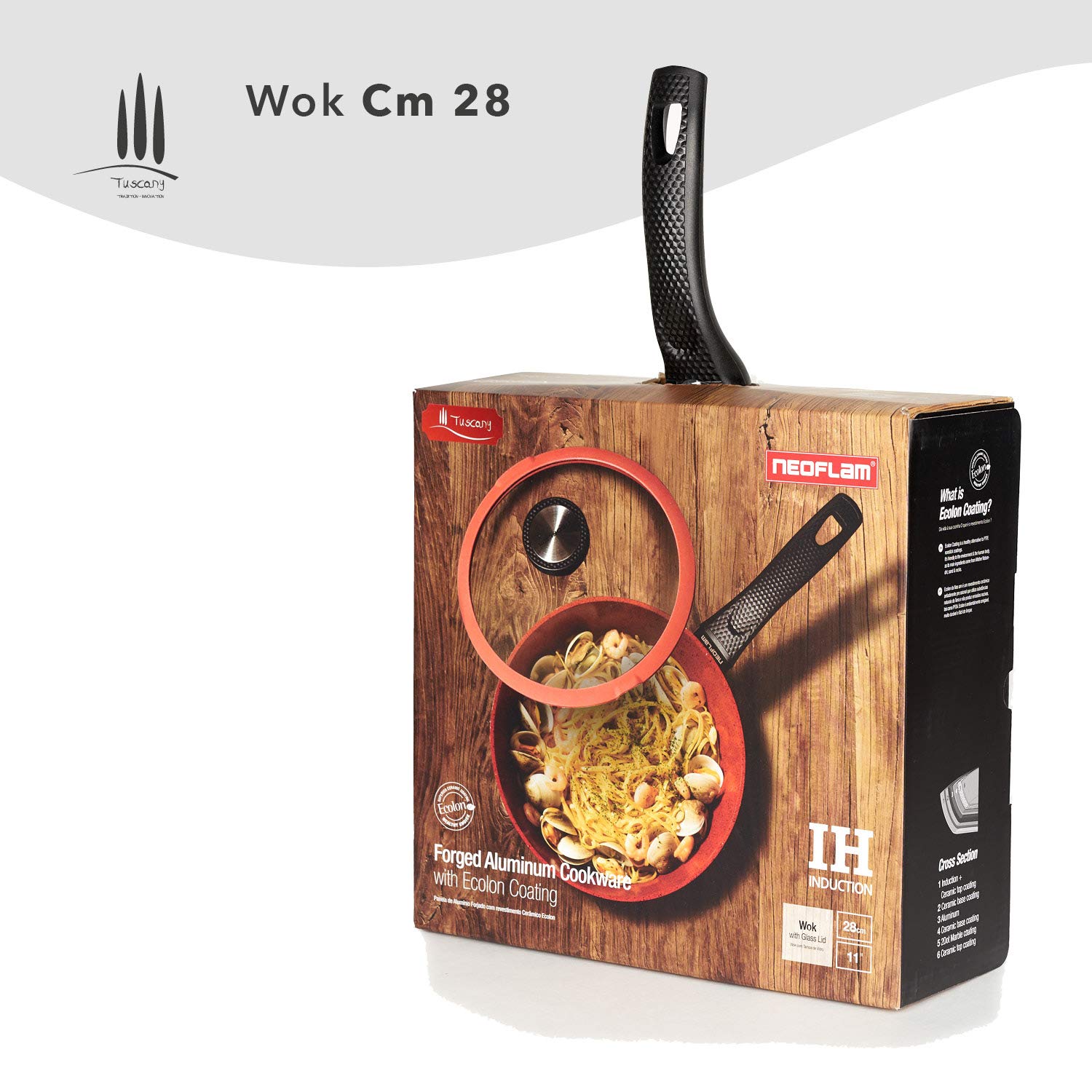 Classe Italy Tuscany Linea 28cm Non-Stick Wok - 5-Layer Natural Coating, PFOA & PTFE Free, Induction & Gas Stove Compatible - Perfect for Stir-Frying, Sautéing & Asian Cooking