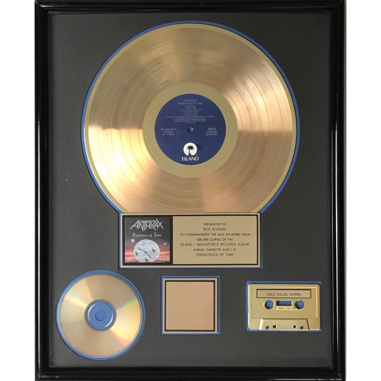 Anthrax Persistence Of Time RIAA Certified Gold Album Award - Perfect for Metal Music Collectors & Home Decor