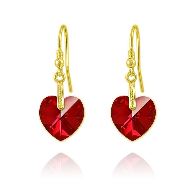 24K Gold Heart Siam Earrings for Women - Elegant Dangle Drop Earrings for Valentine's Day, Anniversary, Wedding, and Special Occasions