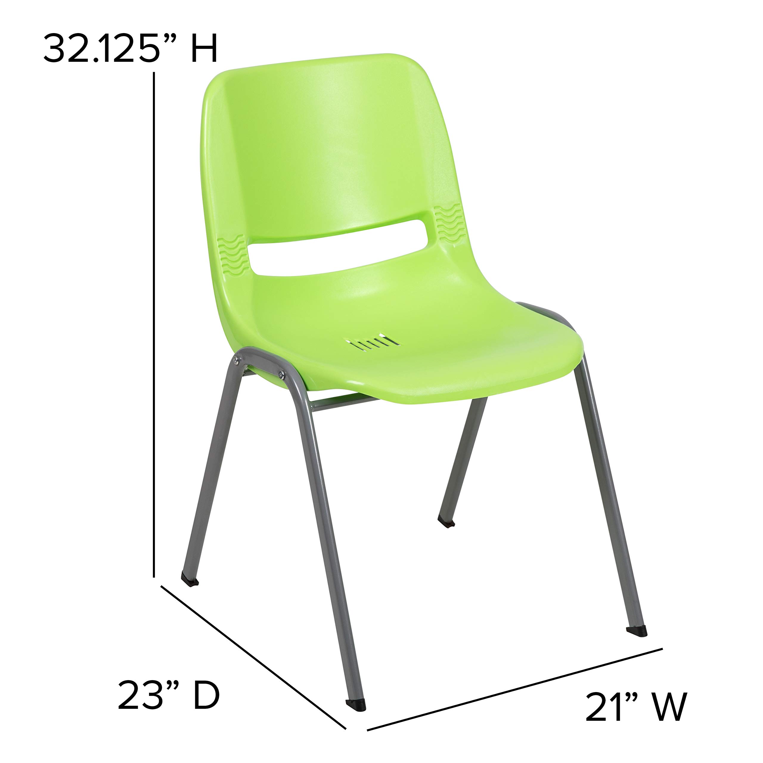 5 Pack Green Ergonomic Shell Stackable Chairs for Students - Comfortable Classroom, Office & Guest Seating - Perfect for Schools, Meetings & Events
