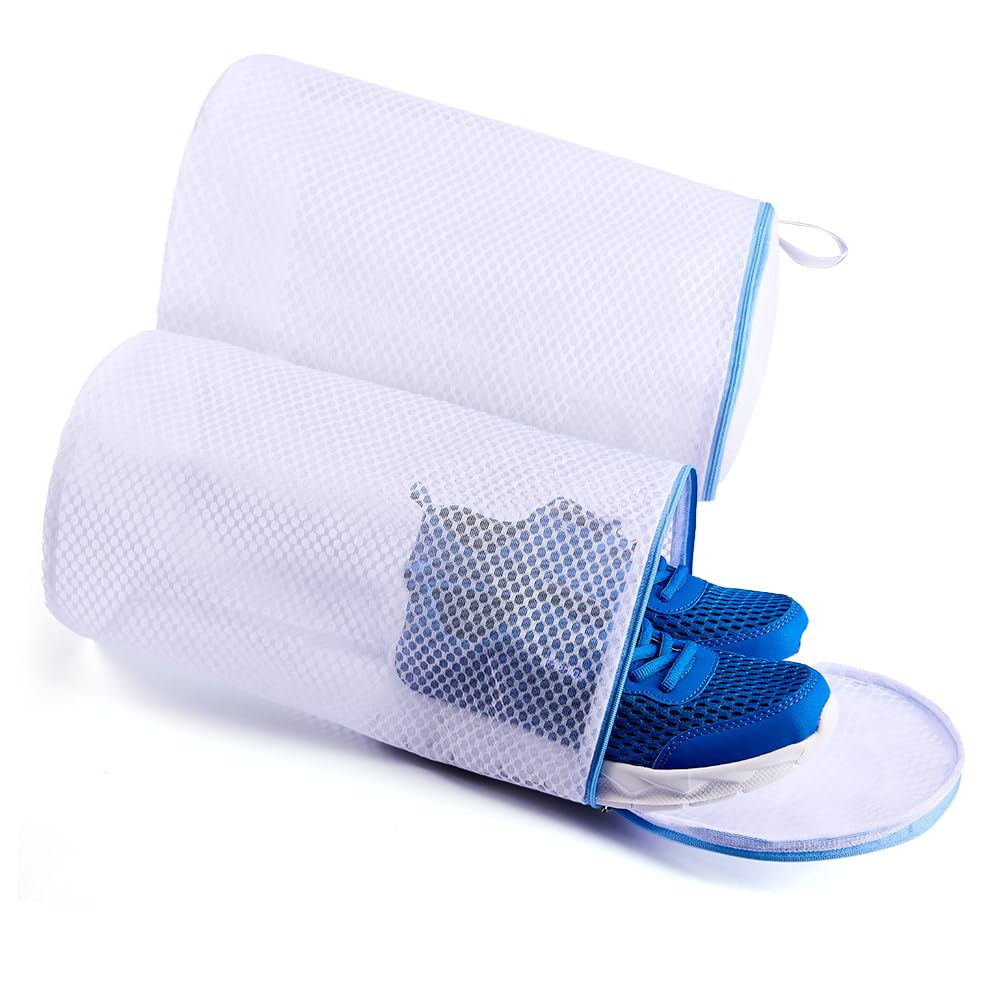 2 Pack Honeycomb Mesh Shoe Wash Bags with Zipper - Laundry Machine Bags for Sneakers, Running Shoes, Socks, Bras & Delicates - Perfect for Gym, Travel & Home Use