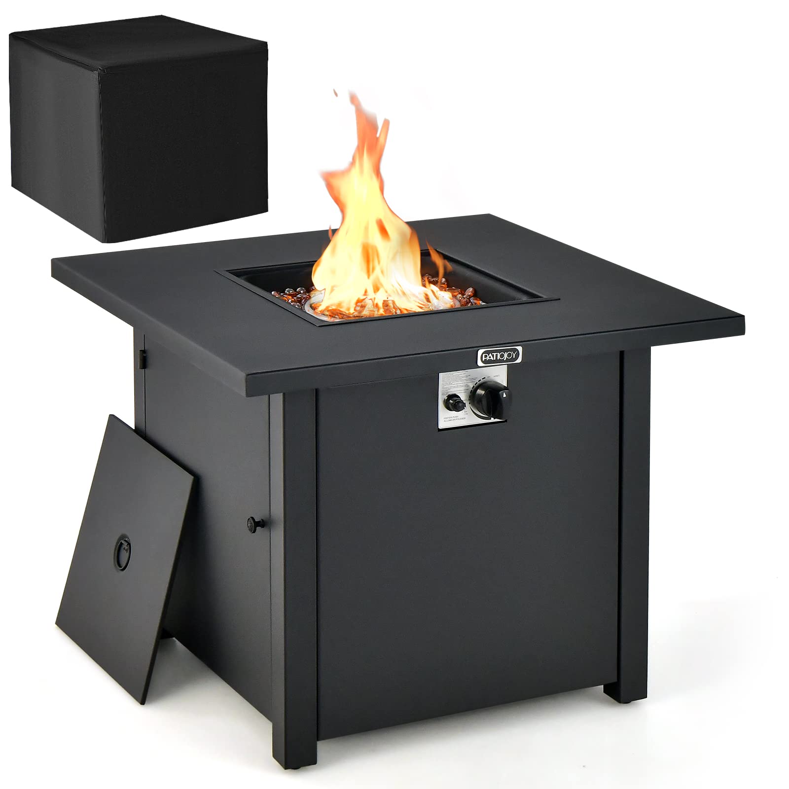 Tangkula 32 Inch Outdoor Propane Fire Pit Table - 50,000 BTU Square Patio Heater with Clear Glass Rocks & PVC Cover, Easy Ignition System - Perfect for Backyard, Poolside, Deck, and Garden Gatherings